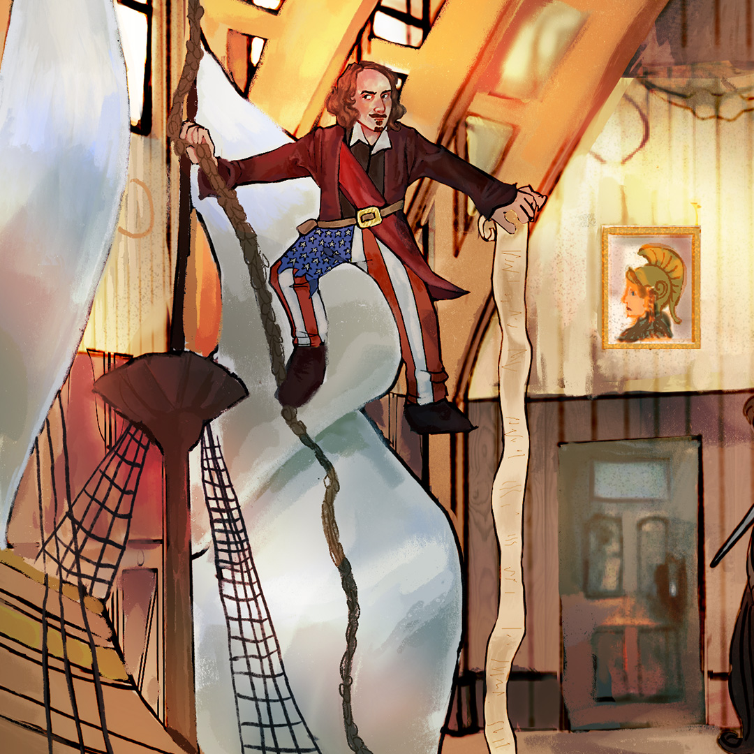 Illustration of Edward Winslow holding the paper